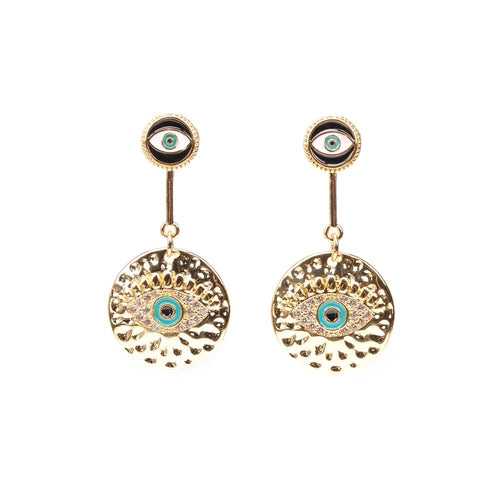 Duo Evil Eye Hammered Dangler Earrings