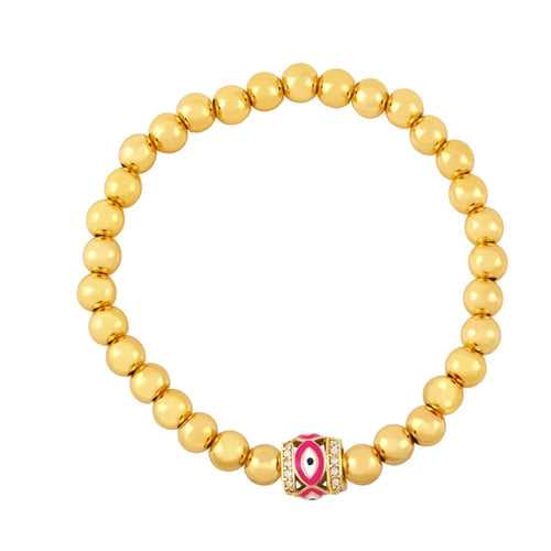 Faith Gold Beads, Enamel and Stone Evil Eye Stretch Bracelet Pink