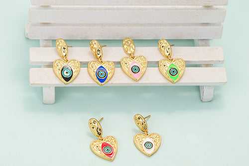 Petit Heart Enamel Evil Eye Drop Earrings