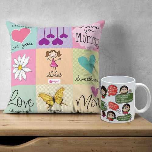 Love You Mommy Printed Cushion & Coffee Mug Gift for Mother