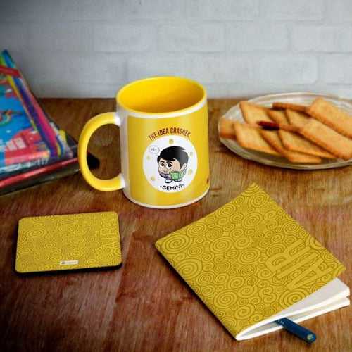 Gemini Zodiac Sign Gift Set Coffee Mug, Coaster, Diary Set Of 3