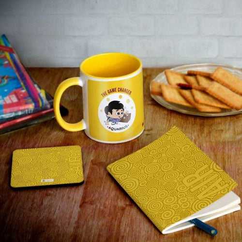 Aquarius Zodiac Sign Gift Set Coffee Mug, Coaster, Diary Set Of 3