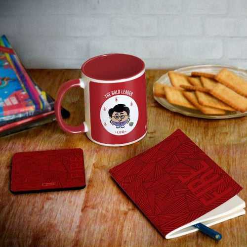 Leo Zodiac Sign Gift Set Coffee Mug, Coaster, Diary Set Of 3