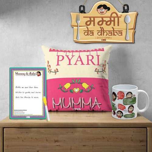 Pyari Mumma Printed Cushion, Wall Hanging, Ceramic Coffee Mug and Instruction Board For Mothers Day Gift