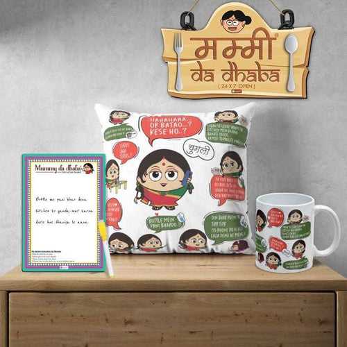 Mom Dialogue Printed Cushion, Wall Hanging, Ceramic Coffee Mug and Instruction Board For Mothers Day Gift