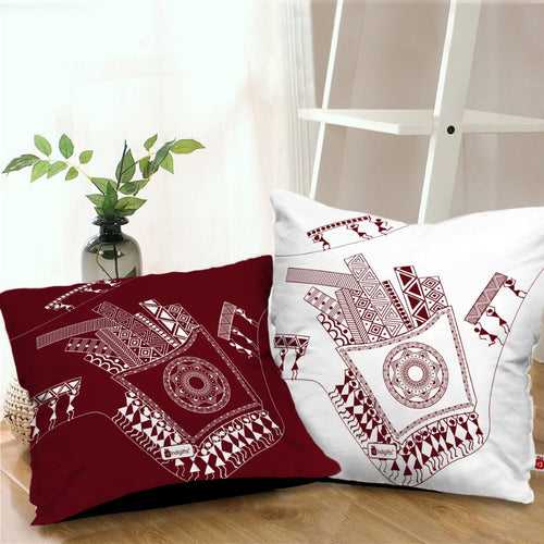 Fries Printed Red & White Warli Themed Ethnic Cushion For Home Decor