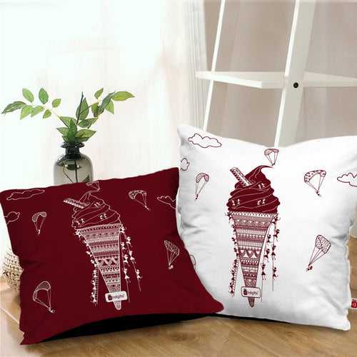 Icecream Printed Red & White Warli Themed Ethnic Cushion For Home Decor
