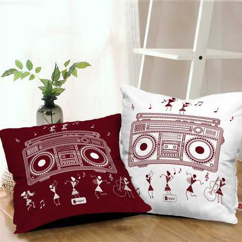 Radio Printed Red & White Warli Themed Ethnic Cushion For Home Decor