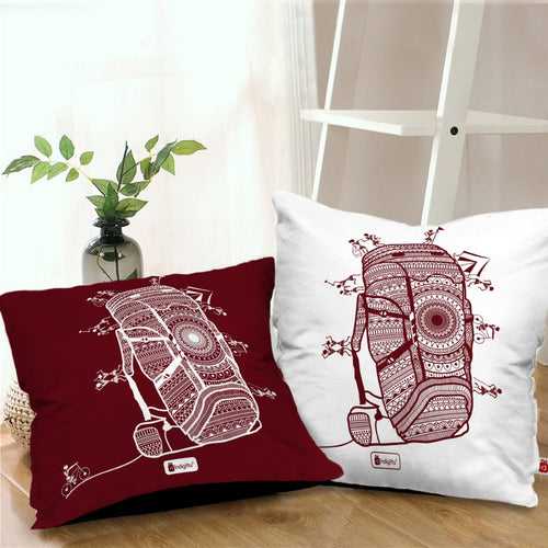 Travelling Bag Printed Red & White Warli Themed Ethnic Cushion For Home Decor