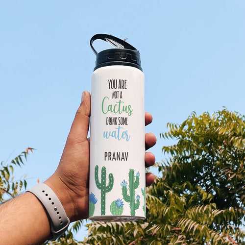 Personalised Cactus Print Sipper Water Bottle - Customize Bottle with your Name