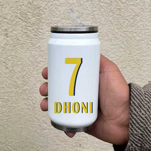 Dhoni Printed Insulated Steel Sipper Can With Lid And Straw - 350 ML
