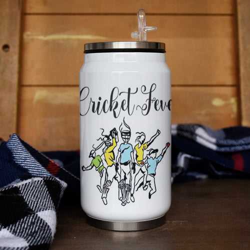 Cricket Fever Printed Sipper Can With Lid And Straw - 350 ML