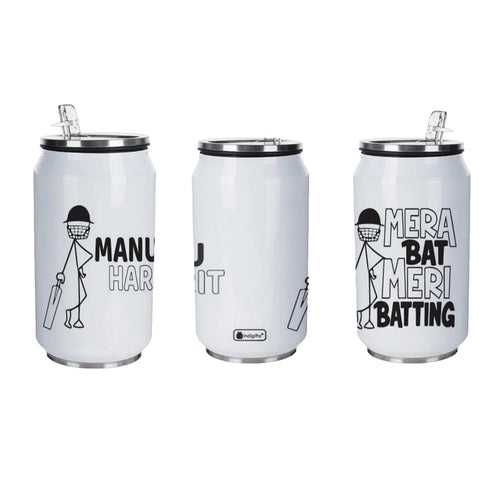 Mera Bat Meri Batting Personalised Sipper Can With Lid And Straw - 350 ML