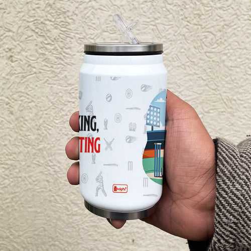 Stop Talking Start Batting Printed Sipper Can With Lid And Straw - 350 ML