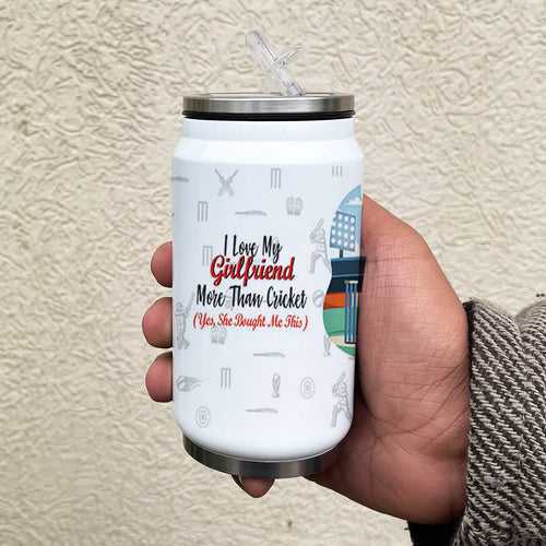 Cricket Love Girlfriend Printed Sipper Can With Lid And Straw - 350 ML