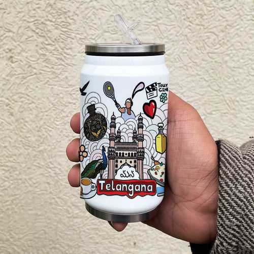 Telangana doodle art steel sipper can - Discovering India