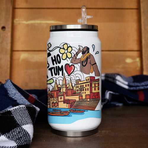 Uttar Pradesh doodle art steel sipper can - Discovering India