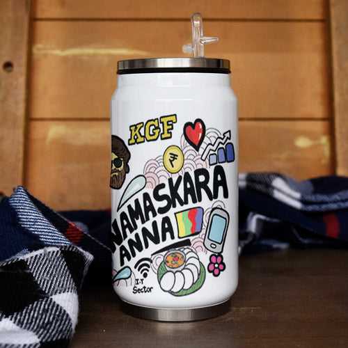 Karnataka doodle art steel sipper can - Discovering India