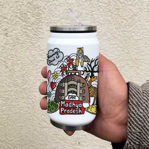 Madhya Pradesh doodle art steel sipper can - Discovering India