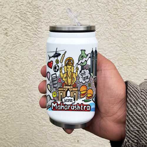 Maharashtra doodle art steel sipper can - Discovering India