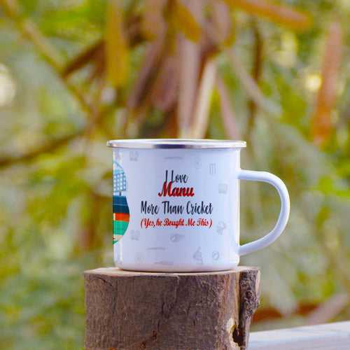 Personalised Cricket Love Boyfriend Printed Enamel Mug - Customize Mug With Your Name