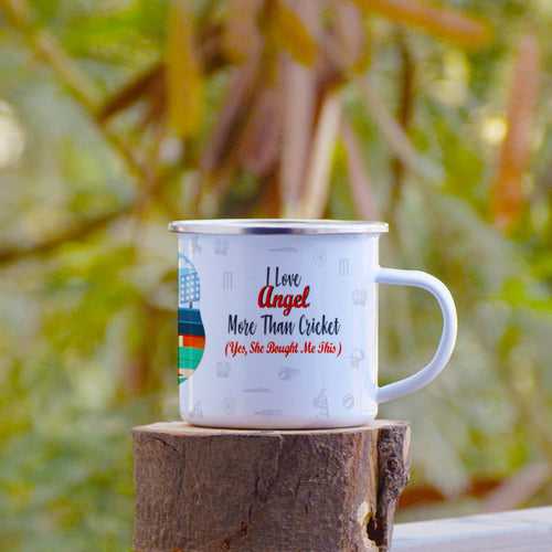 Personalised Cricket Love Girlfriend Printed Enamel Mug - Customize Mug With Your Name