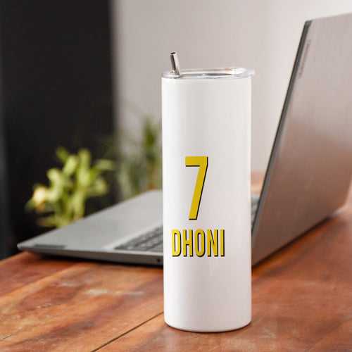 Personalised Dhoni Tumbler With Lid And Steel Straw - Customize Tumbler With Your Name