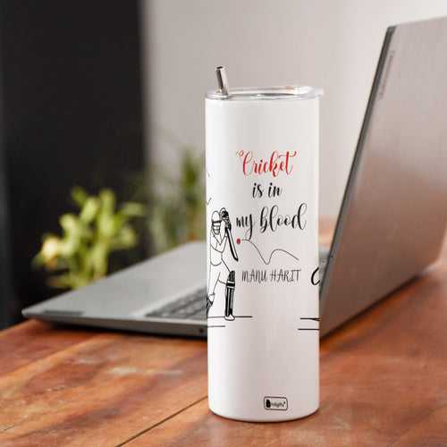 Personalised  Cricket In Blood Printed Tumbler With Lid And Steel Straw - Customize Tumbler With Your Name
