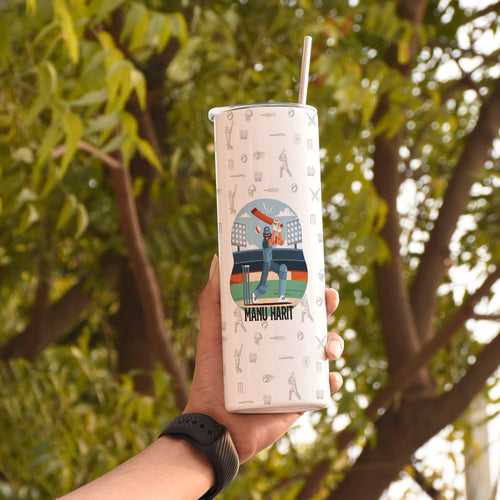 Personalised  Stop Talking Start Batting Printed Tumbler With Lid And Steel Straw - Customize Tumbler With Your Name