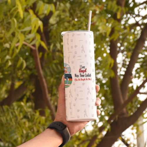 Personalised  Cricket Love Girlfriend Print Tumbler With Lid And Steel Straw - Customize Tumbler With Your Name