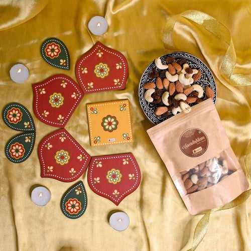 DIY Rangoli and Mix Dry Fruit Combo Pack, Diwali Gifts for Family and Friends