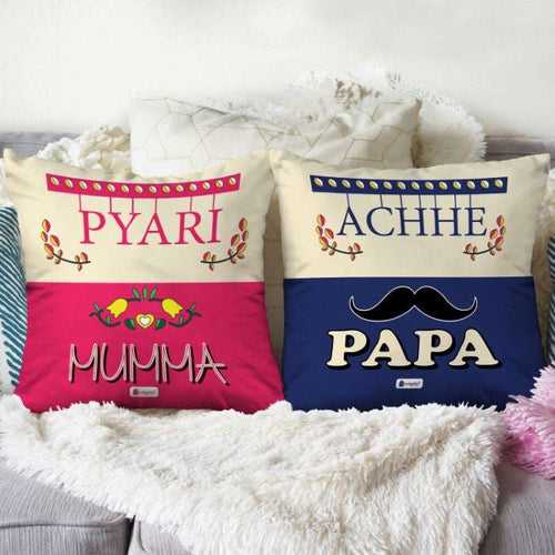 Pyari Mumma and Achhe Papa Set of 2 Cushion Gift for Parents