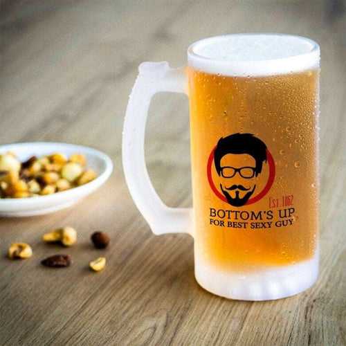 Bottom's Up For Best Sexy Guy Digital Printed Beer Mug Gift for Boyfriend