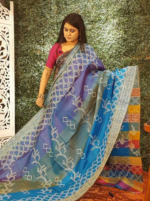 Multi Color Printed Silk Saree