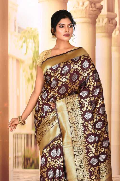 Coffee Brown Semi Silk Saree