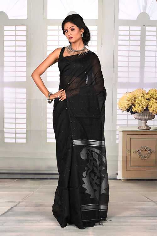 Black Linen Handloom Saree