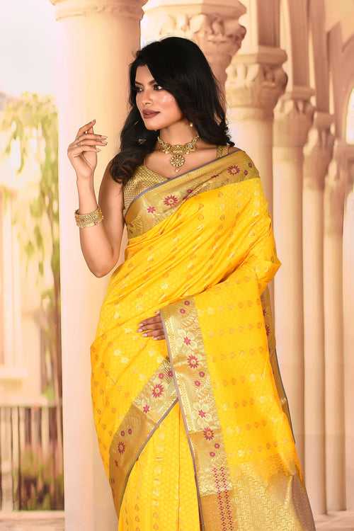 Bright Yellow Semi Silk Saree