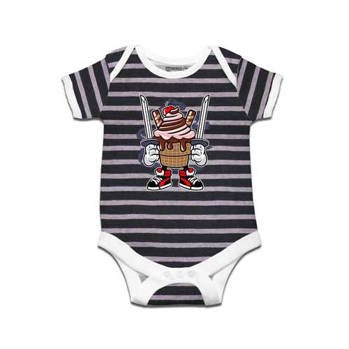 Kidswear By Ruse Ice Cream Ninja Printed Striped infant Romper For Baby