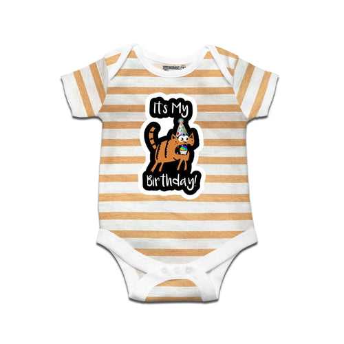 Kidswear By Ruse Its My Birthday!Printed Striped infant Romper For Baby