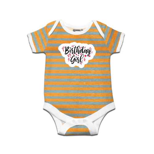 Kidswear By Ruse Birthday Girl Printed Striped infant Romper For Baby