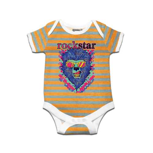 Kidswear By Ruse Rockstar LionPrinted Striped infant Romper For Baby