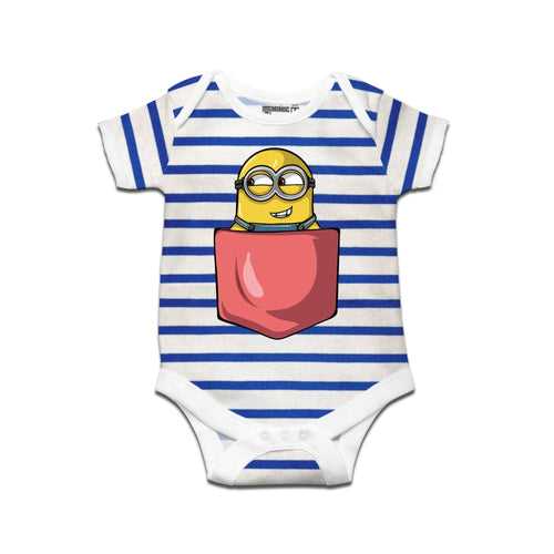 Kidswear By Ruse Minion Pocket Printed Striped infant Romper For Baby