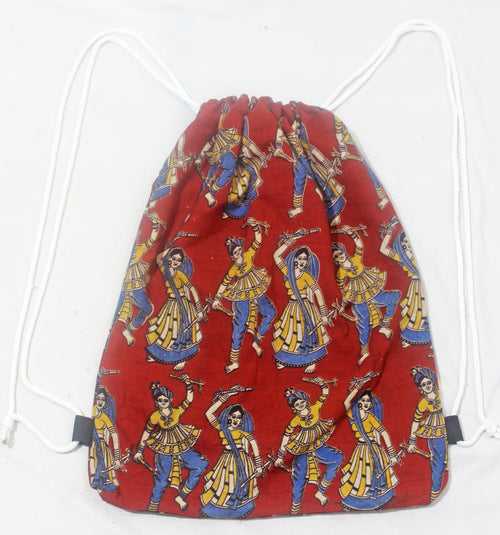 Kalamkari cotton Multipurpose Drawstring Backbag - 11008A