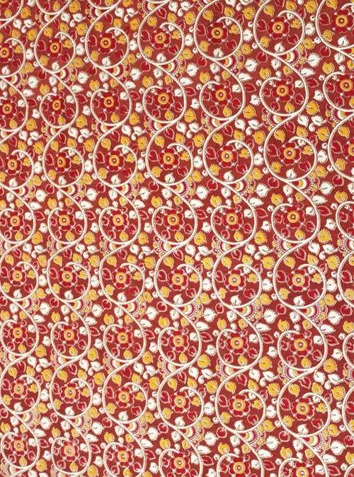 Kalamkari Cotton Blouse material with Beautiful Flourals - Red (25182B). * Sale 50% Off *