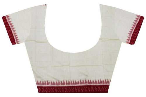IKKAT Blouse material - Handloom Cotton with a popular Temple border-  Beige (55016B)