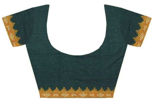 Ikkat Blouse material - Handloom Cotton with Beautiful Design-Green [55080C]
