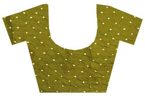 Bandhani cotton Blouse material with attractive dots (Olive Green) - 65510A