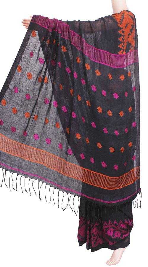 Linen Saree premium quality with beautiful Jamdhani Work - 76004A *Sale 50% Off *