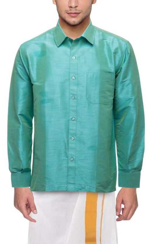 Traditional Raw Silk Shirt for men - full sleeve (Half White) - 90026A