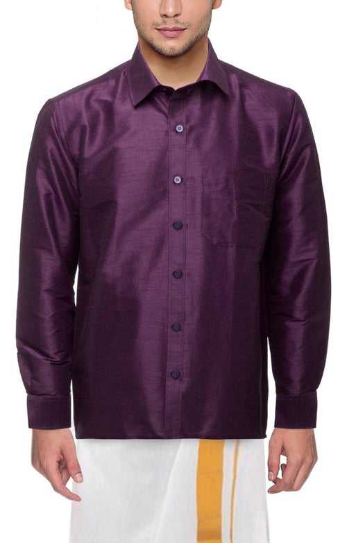 Traditional Raw Silk Shirt for men - full sleeve (Purple) - 90010A
